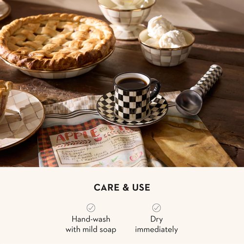 MACKENZIE-CHILDS Supper Club Ice Cream Scoop, Aluminum Ice Cream Accessory, Black-and-White Courtly Check