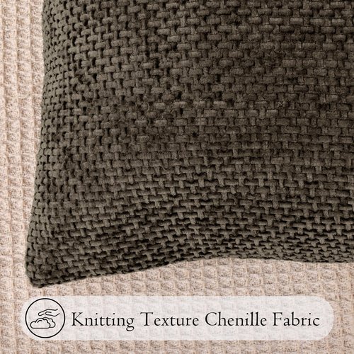 JoraLion Chenille Lumbar Pillow Cover 14x36, Brown Boho Knitting Textured Soft Cushion Cover Modern Farmhouse Pillowcase Home Decor for Sofa Bed Room Livingroom, Cover Only