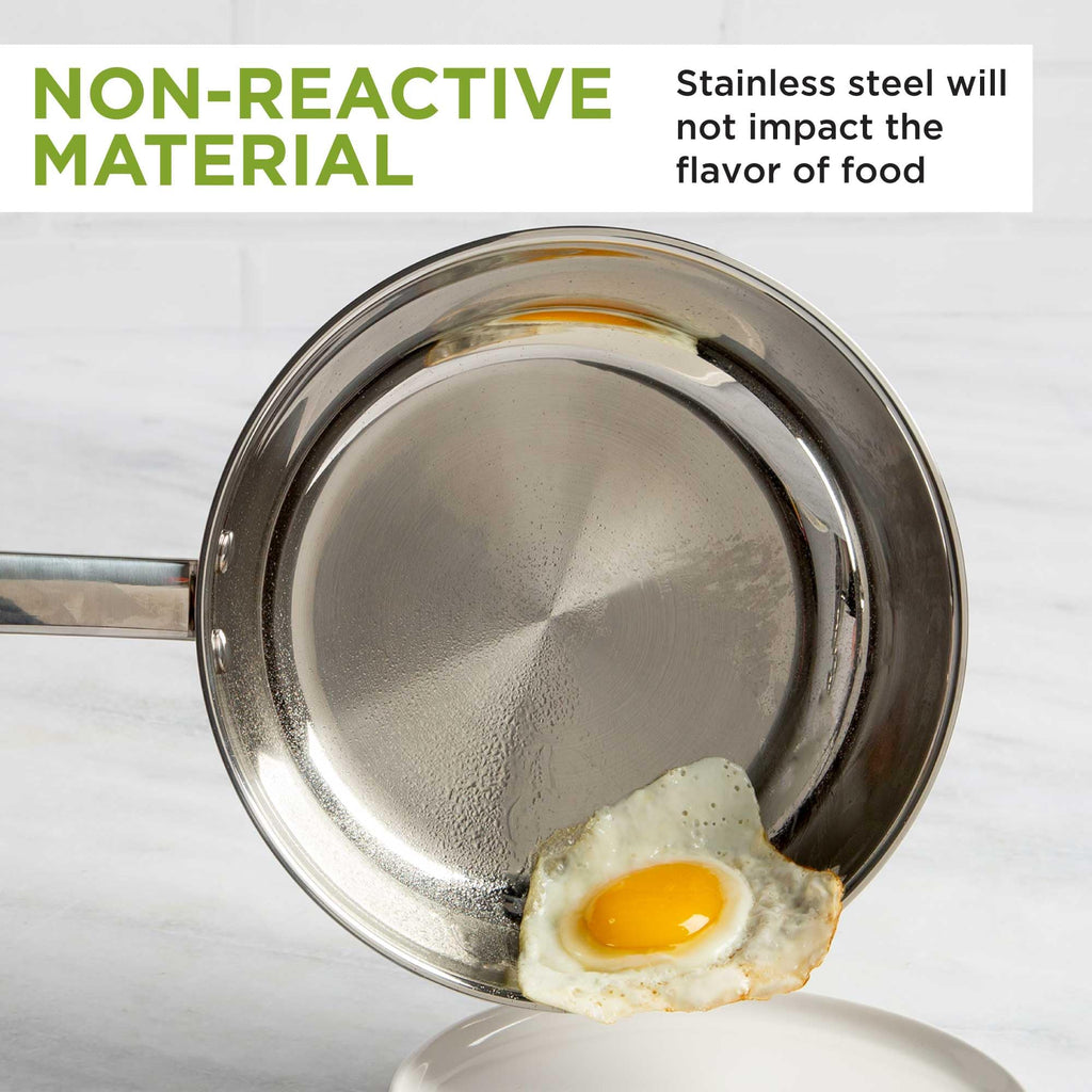 Ecolution Classic Stainless Steel Fry Pan, Professional Quality Sauté, Encapsulated Base, Comfort Grip Riveted Handles, All Cooktop Safe, Oven Safe, Dishwasher Safe, 11-Inch