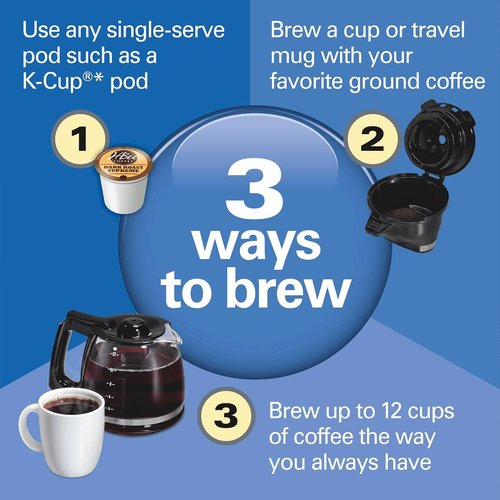 Hamilton Beach FlexBrew Coffee Maker - 2-Way Brewing with K-Cup Pods & Grounds, Black | Single Serve & 12-Cup Pot