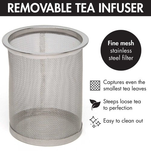 Primula Half Moon Teapot with Removable Infuser, Glass Tea Maker with Reusable Fine Mesh Stainless Steel Filter, Dishwasher Safe, 40-Ounce, Blue