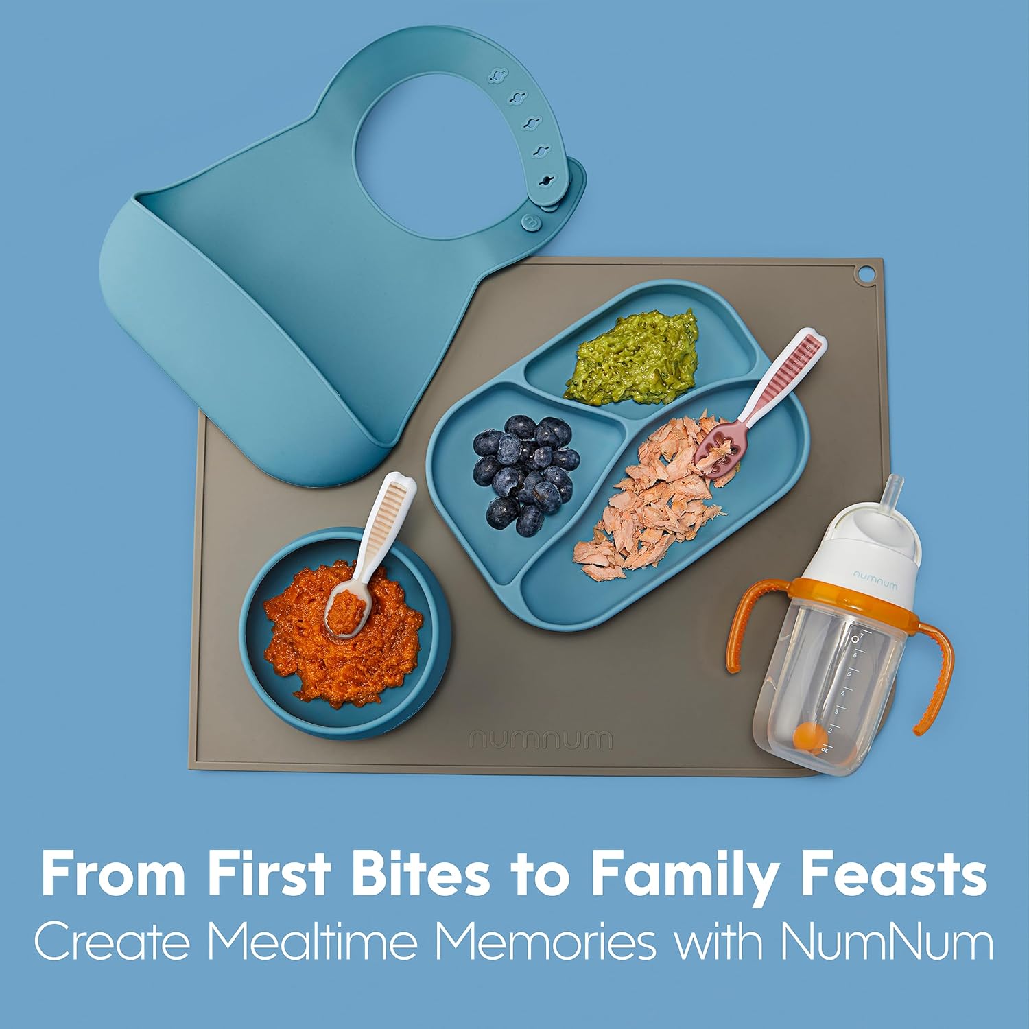 NumNum Baby Spoons Set - GOOtensils for Self-Feeding | Silicone, BPA-Free, 2 Pack in Gray/Green for 6+ Months
