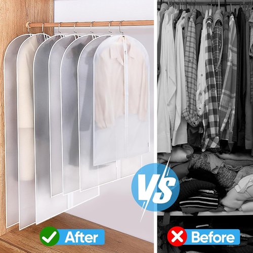 BALEINE 40'' Translucent Garment Bags - 6 Pack PEVA Dress Storage Bags for Closet Organization | White