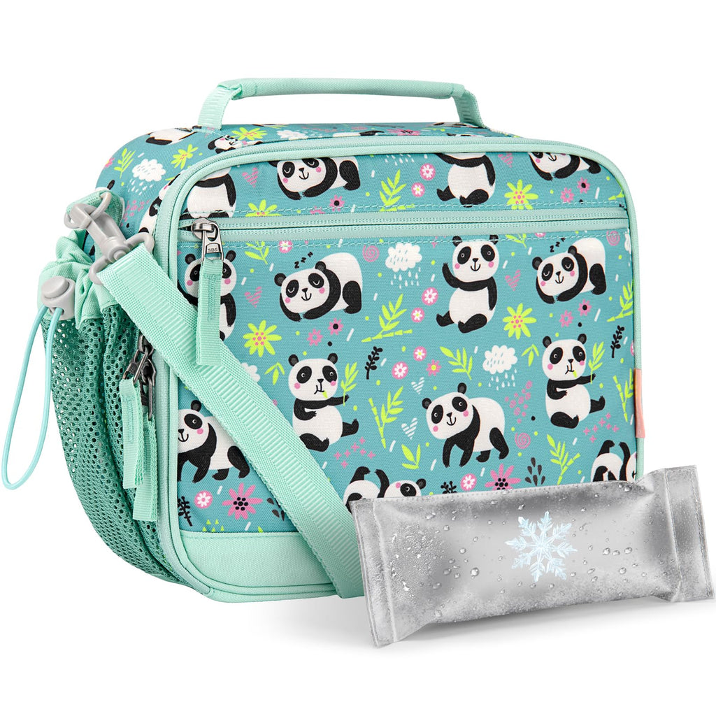 Choco Mocha Panda Lunch Box Kids Lunch Box for Girls Lunch Boxes for School Lunch Bag ice packs with Shoulder Strap for Toddler Preschool Kindergarten Teal