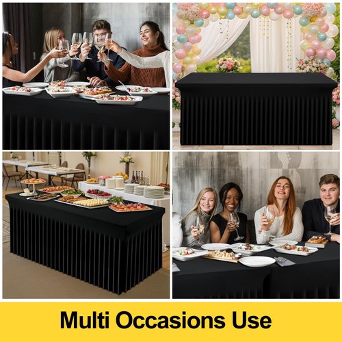Smiry Spandex Tablecloth, Elastic Fitted Stretch Tablecloth for 8FT Rectangle Tables, Waterproof Washable Table Cover Skirt for Outdoor, Wedding, Banquet & Parties (Black, 96Lx30Wx30H Inch)