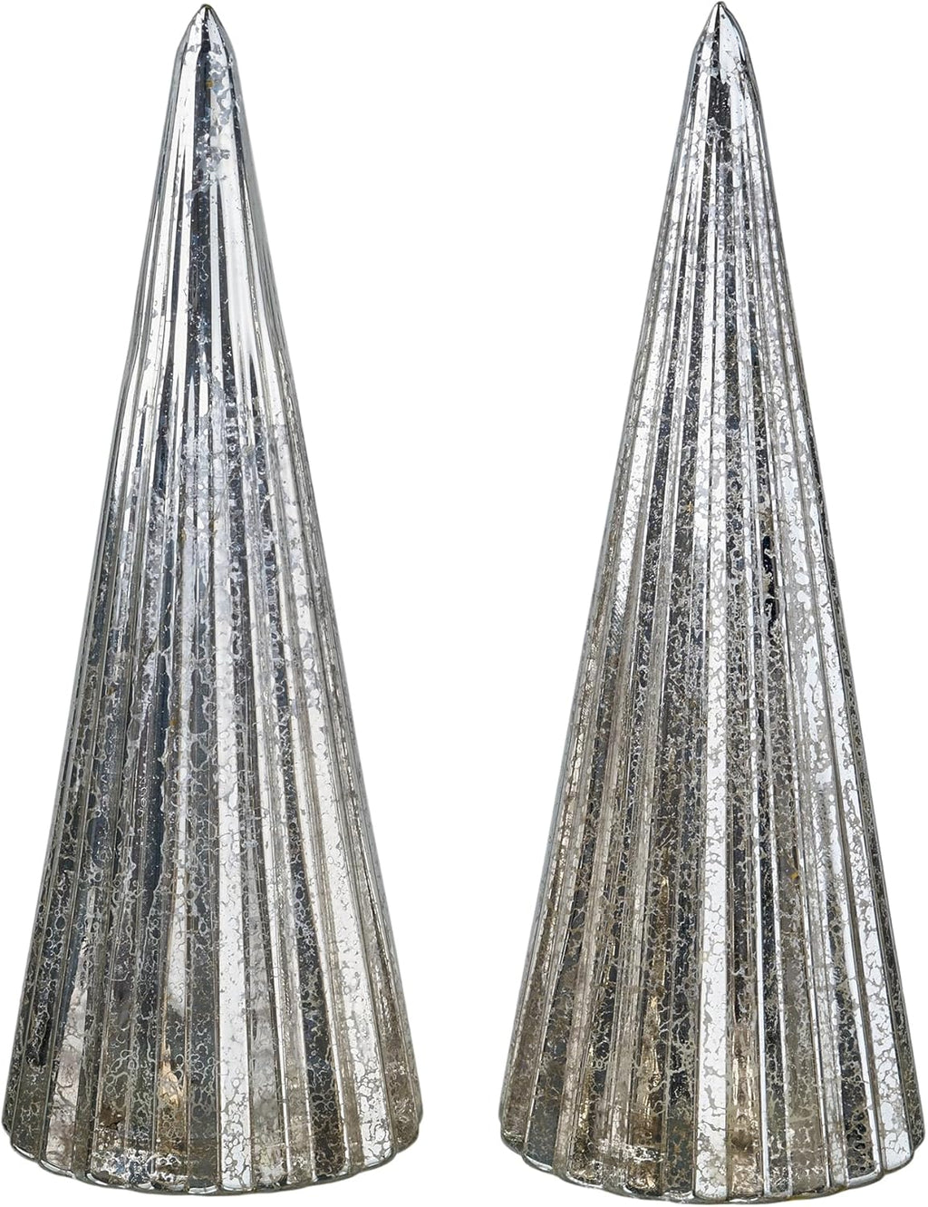 Regine Switzerland Set of 2 Mercury Glass Christmas Tree Figurines - LED Indoor Table Centerpiece Decorations