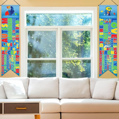 Blulu Autism Awareness Door Banners - Inspirational Puzzle Piece Decor for Indoor/Outdoor Use | 2 Pcs Set