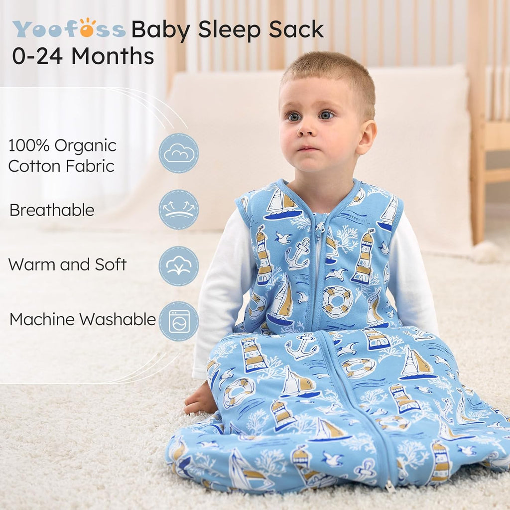 Yoofoss Baby Sleep Sack | 1.5 Tog Organic Cotton Wearable Blanket for Infants 0-6 Months