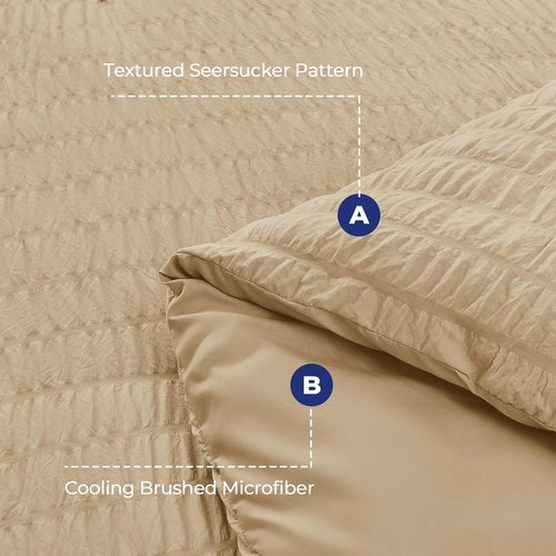 HYMOKEGE Comforter Set - Luxurious 7-Piece All-Season Bedding in Khaki | Soft Seersucker Design