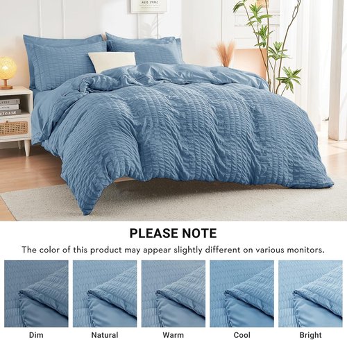 HYMOKEGE Twin XL Comforter Set - 5-Piece Seersucker Bedding Set for All-Season Luxury | Blue