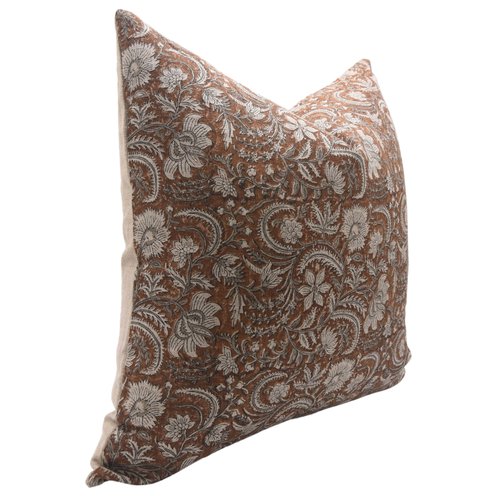Fabritual Block Print Handmade Thick Linen 22X22 Throw Pillowcase Cushion Cover with Zipper for Sofa, Couch and Bed, Fall Decoration, Farmhouse, Living Room, Home Décor, Kundanvan, Light Brown