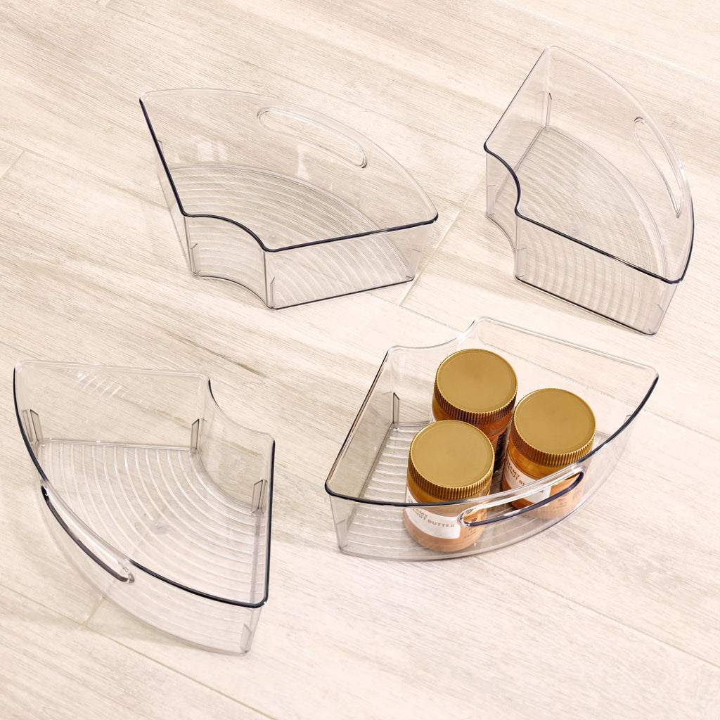 iDesign Plastic Lazy Susan Cabinet Storage Bin, 1/4 Wedge Container for Kitchen, Pantry, Counter, BPA-Free, 12.75" x 7.5" x 4.25", Set of 4, Clear