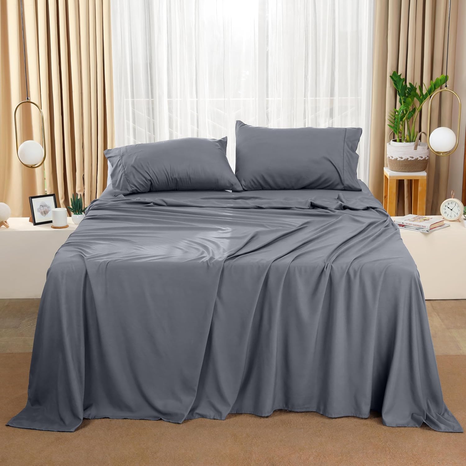 Utopia Bedding King Bed Sheets Set - Soft Brushed Microfiber | Fade & Shrink Resistant - Grey