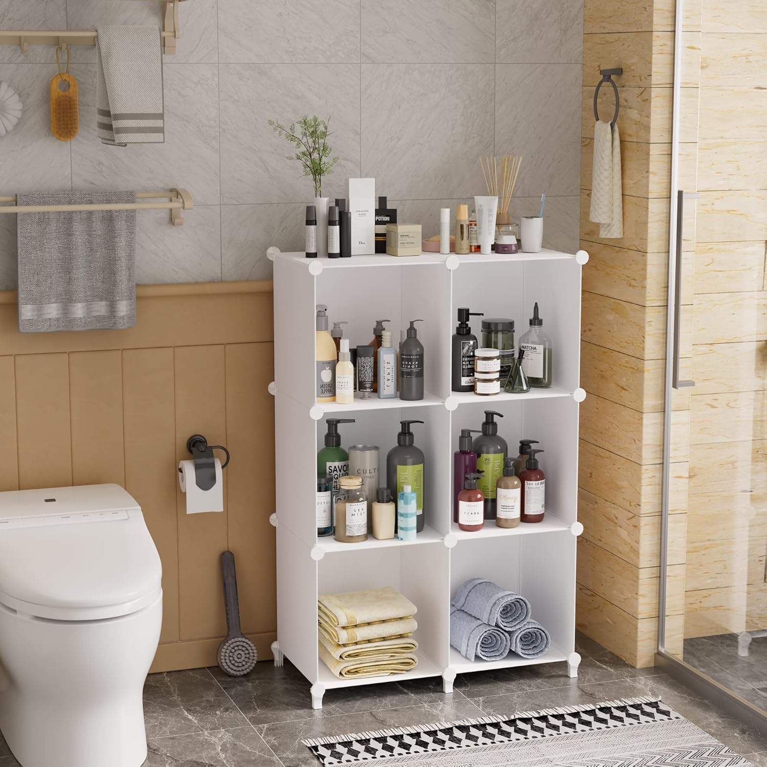 Skiennix Stackable Closet Organizers - 6 Cube Storage Solution for Bathroom & Wardrobe Organization