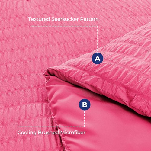 HYMOKEGE Twin Comforter Set - Hot Pink Seersucker 5-Piece Luxury Bedding Set for All Seasons