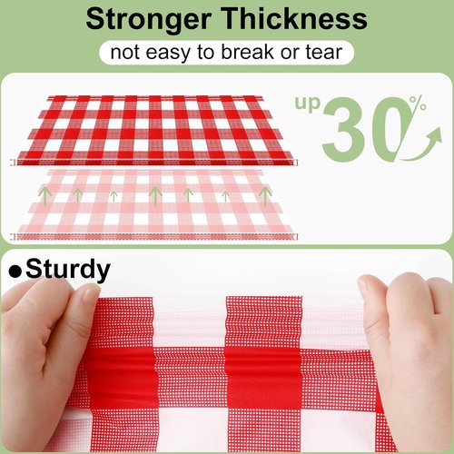 Misaya Disposable Tablecloths - 4 Packs of Waterproof Red & White Checkered 54 x 108 Inch Rectangles for Parties & Picnics