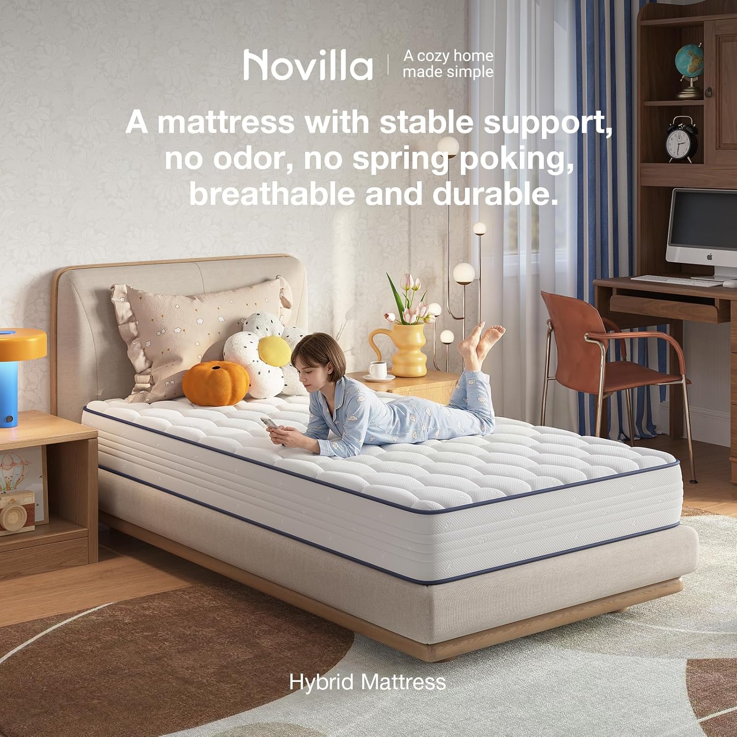 Novilla 6 Inch Twin Mattress - Bonnell Spring Hybrid for Spine Support & Cooling Comfort | CertiPUR-US Certified