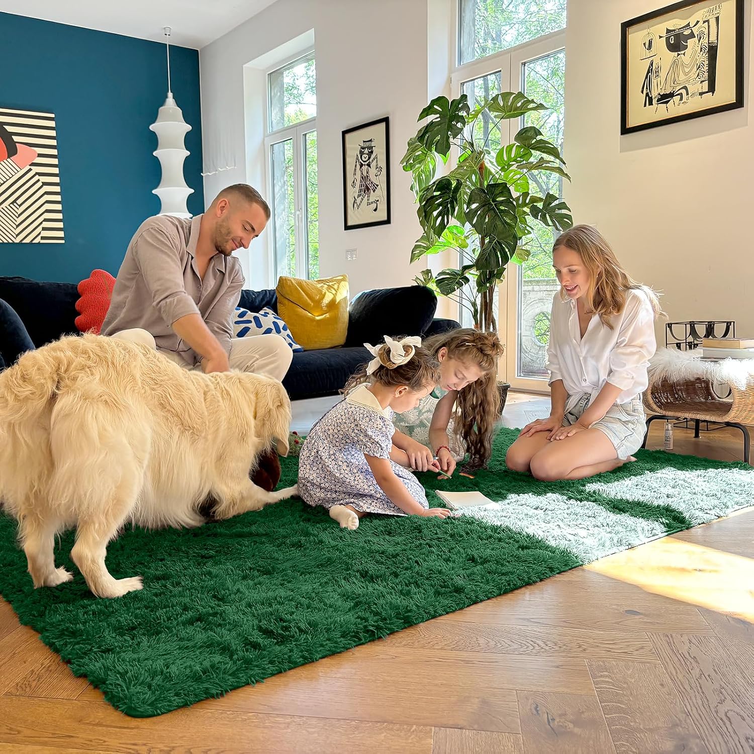 OLANLY Large Area Rug - Soft Fluffy Shaggy Indoor Carpet for Living Room & Bedroom | 5x8, Dark Green