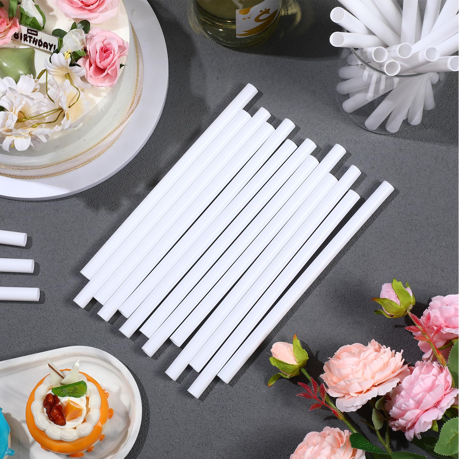 Mumufy 200 Pieces White Plastic Cake Dowel Rods Bulk for Tiered Cake Construction and Stacking Supporting Cake Support Rod Cake Round Dowels Straws 0.4 Inch Diameter 9.5 Inch Length