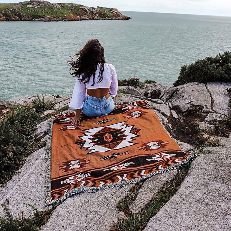CCHYF Aztec Throw Blanket Native American Blanket Southwestern Boho Decor Reversible Woven Tassels Mexican Blankets and Throws for Couch Bed Chair Wall Livingroom Outdoor Travel Brown 63"x87"