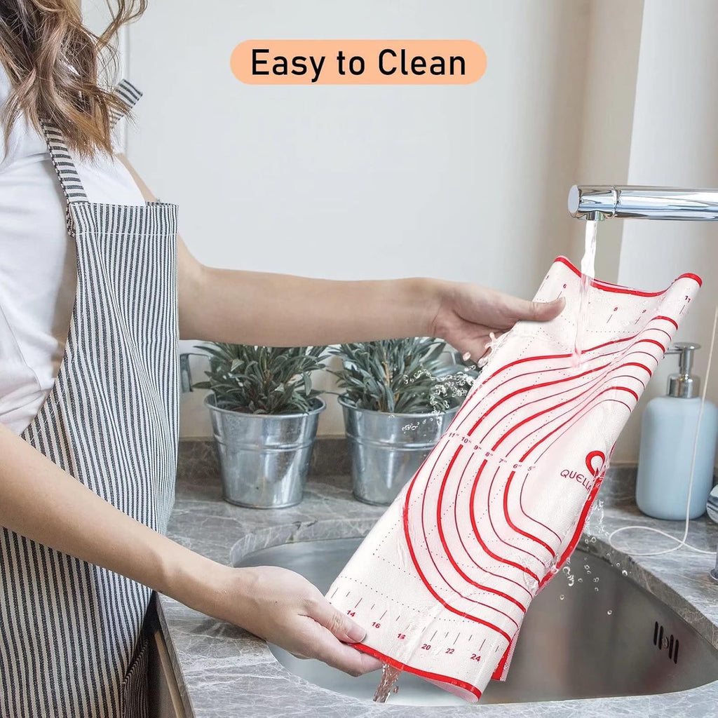 Skiennix Extra Large Silicone Baking Mat - Non-Stick Pastry Mat with Measurements, 24" x 32", Red