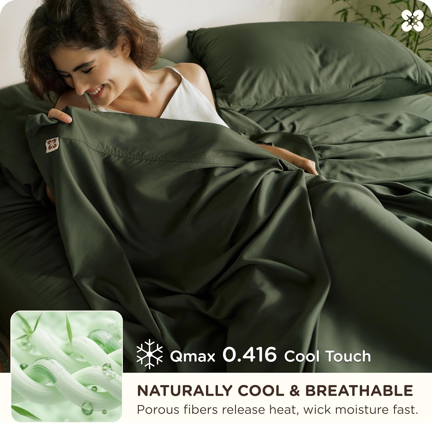 Bedsure Bamboo Viscose Queen Sheet Set - Cooling Luxury Bedsheets for Hot Sleepers | 18" Deep Pocket | Oeko-Tex Certified [Olive Green]