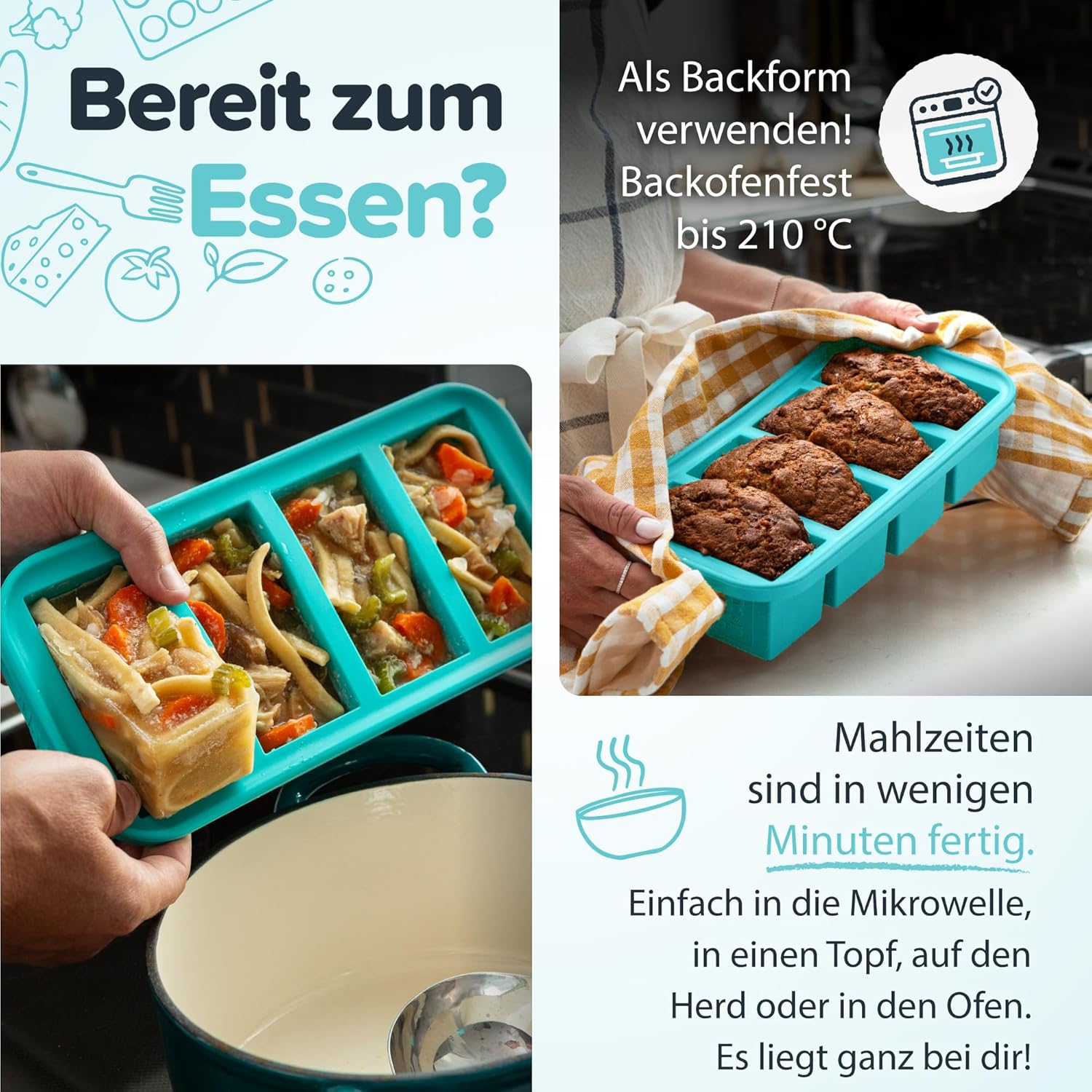 Souper Cubes 2-Cup Silicone Freezer Tray - Ideal for Meal Prepping, Storing Leftovers & Sauces - Aqua - 1-Pack