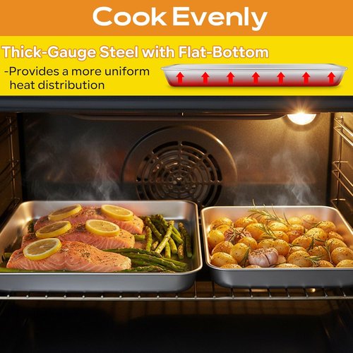 E-far Baking Cookie Sheet Pan Set - 3 Stainless Steel Baking Pans | Non-Toxic, Easy Clean, Dishwasher Safe, 16/12.4/10.4 Inch