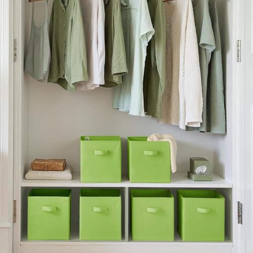 Granny Says Cube Storage Bins - 11-Inch Foldable Fabric Organizers with Handle | Light Green, 6-Pack