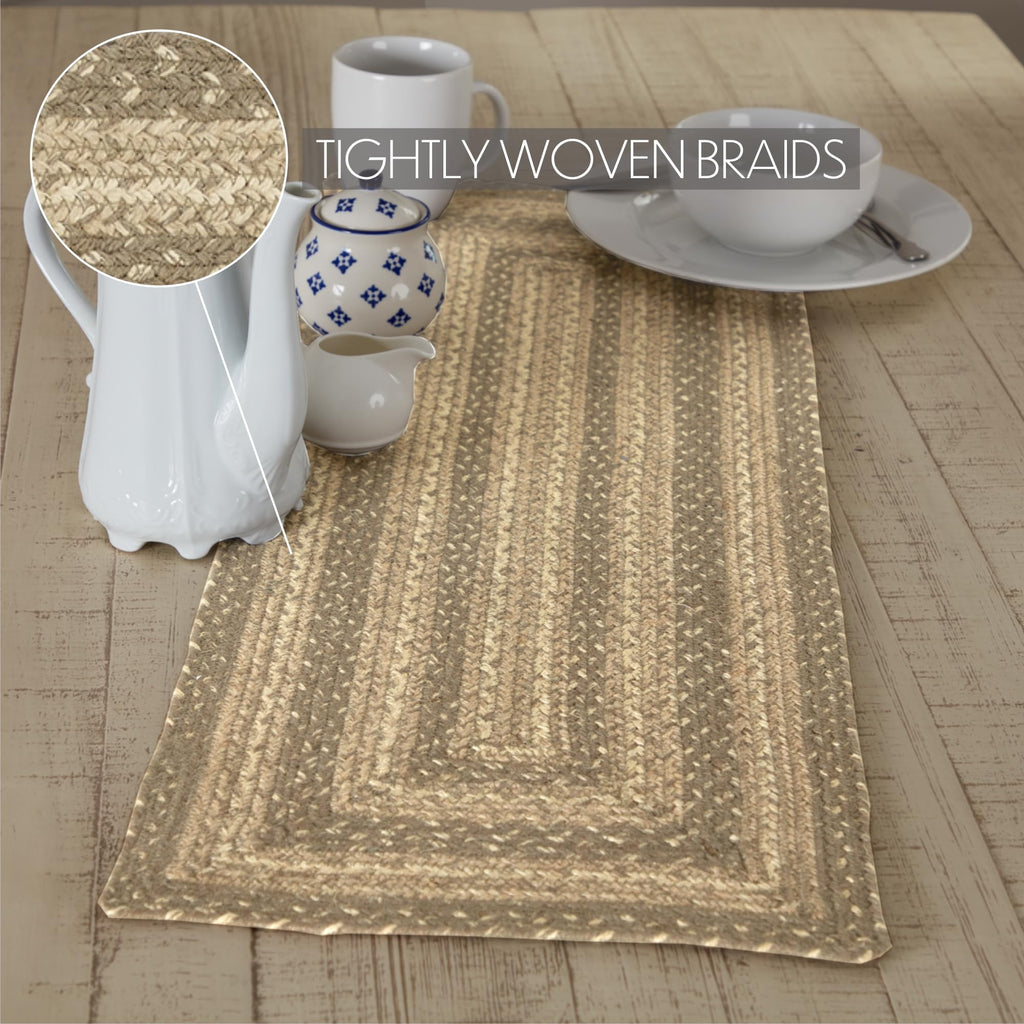 VHC Brands Farmhouse Cobblestone Table Runner, Tan Grey White, Jute Blend, Rectangle, 13x36 Inches
