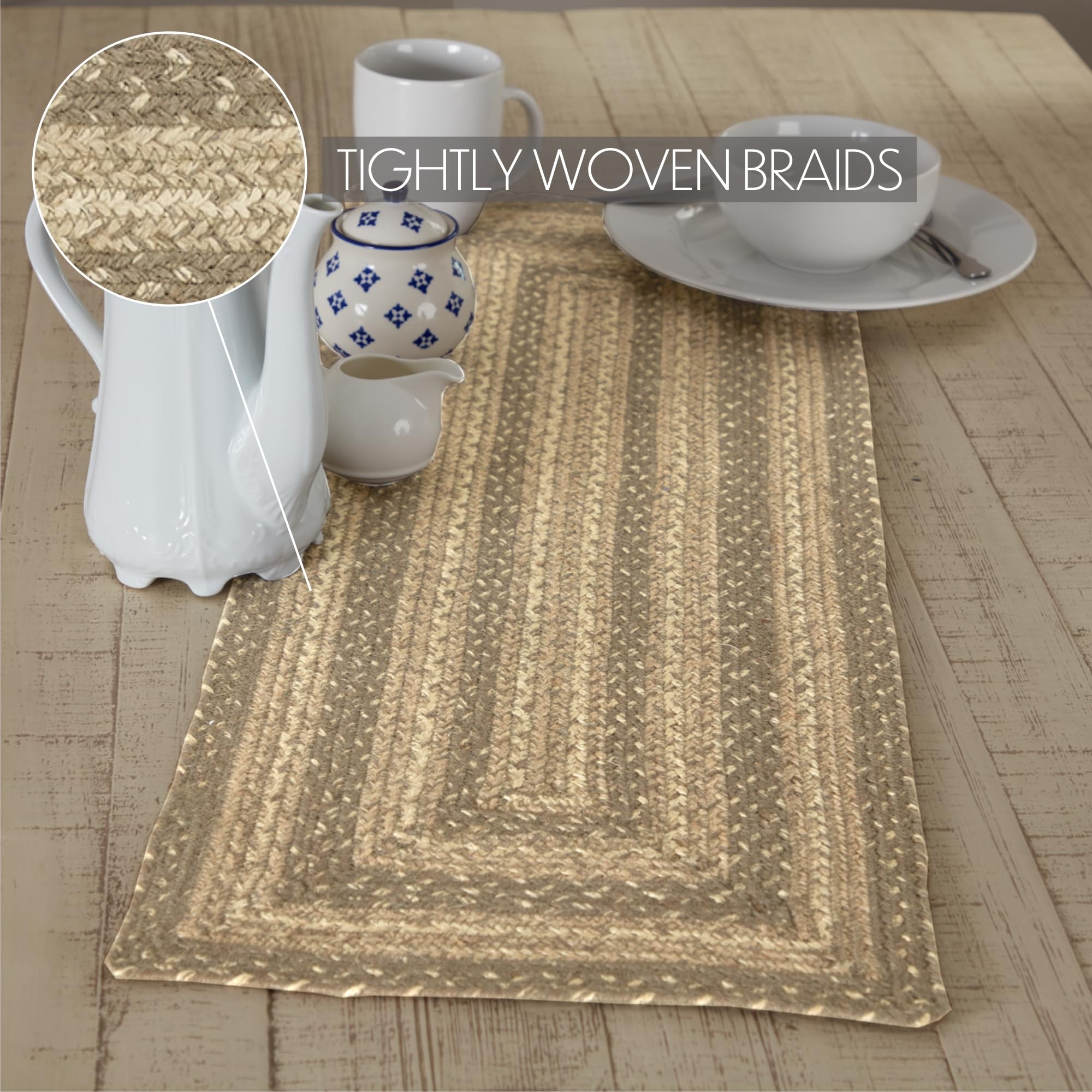 VHC Brands Farmhouse Cobblestone Table Runner, Tan Grey White, Jute Blend, Rectangle, 13x36 Inches