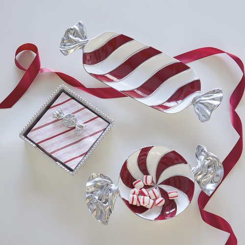 MARIPOSA PEPPERMINT BEADED NAPKIN BOX SET | SILVER | BRILLANTE | GIFTS | NAPKIN BOX & WEIGHT SET | RECYCLED SANDCAST ALUMINUM | HANDMADE IN MEXICO
