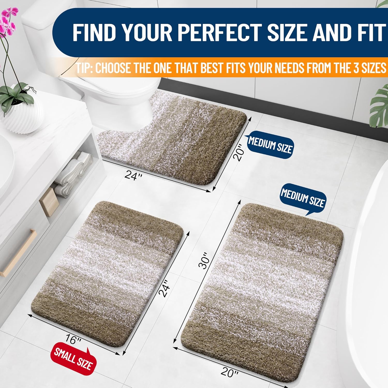 OLANLY Bathroom Rugs Mat - Extra Soft Microfiber, Quick Dry & Machine Washable - 24x16 Coffee Color