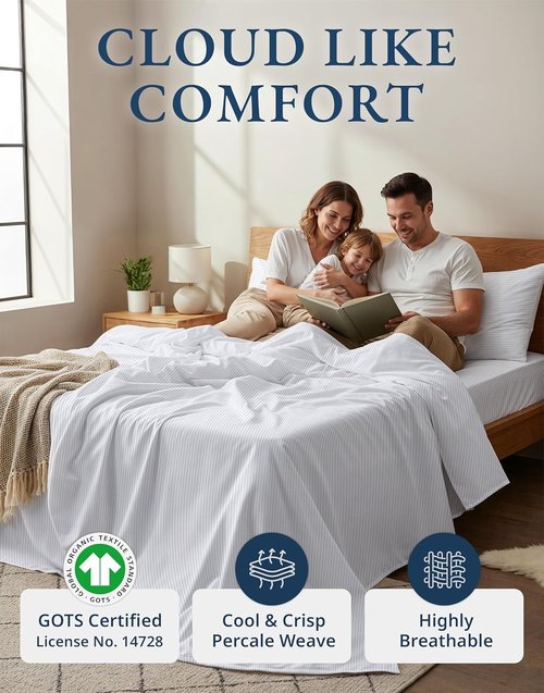 **LANE LINEN King Bed Sheets Set - Eco-Friendly 100% Organic Cotton, Soft & Comfy, 15" Deep Pockets**