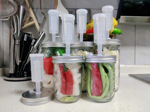 6 Set Fermentation Kit for Wide Mouth Mason Jar, 6 Stainless Steel Fermenting Lids with 6 Airlocks and 6 glass weight1 Silicone Tong (Jars Not Included)