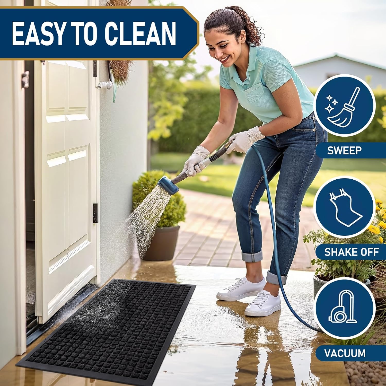 Smiry Heavy Duty Rubber Doormat | Non-Slip, Dirt-Trapping, Easy Clean | 35x23 Inch, Black