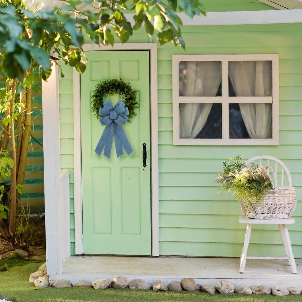Blue Burlap Wreath Bow - 20 x 11 Inches | Easter & Farmhouse Decor for Front Door