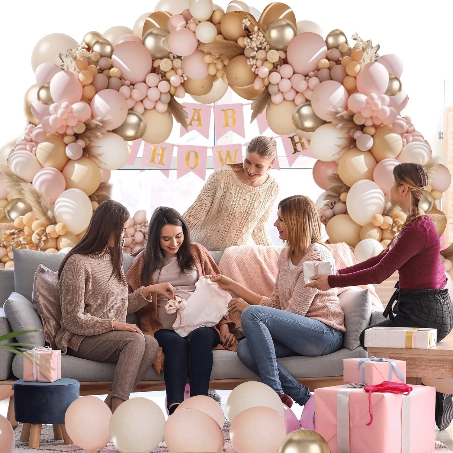 Skiennix Balloon Arch Kit - Dusty Pink & Gold Balloons for Weddings, Engagements & Parties | 10ft Decor