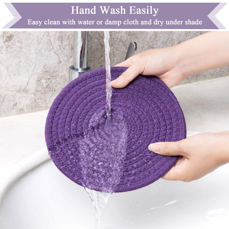SHACOS 8 Inches Trivets for Hot Dishes, 4 Pieces Cotton Trivets Mats for Kitchen, Hot Pads for Countertops and Table, Heat-Resistant Pot Holders for Hot Pots and Pans(Purple, 4pcs)