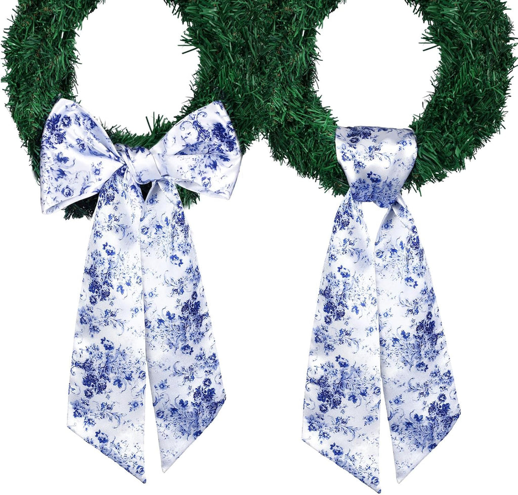 Skiennix Wreath Sash Set - Reversible Chinoiserie Decor for Monogram Garland | Indoor/Outdoor Use