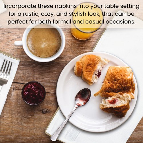 Cotton Clinic Cloth Napkins with Trim - Everyday Use Table Dinner Napkins - Soft Durable Washable - Ideal for Dinner Party Wedding Christmas Easter - Set of 12-20x20 inches Beige White Napkins
