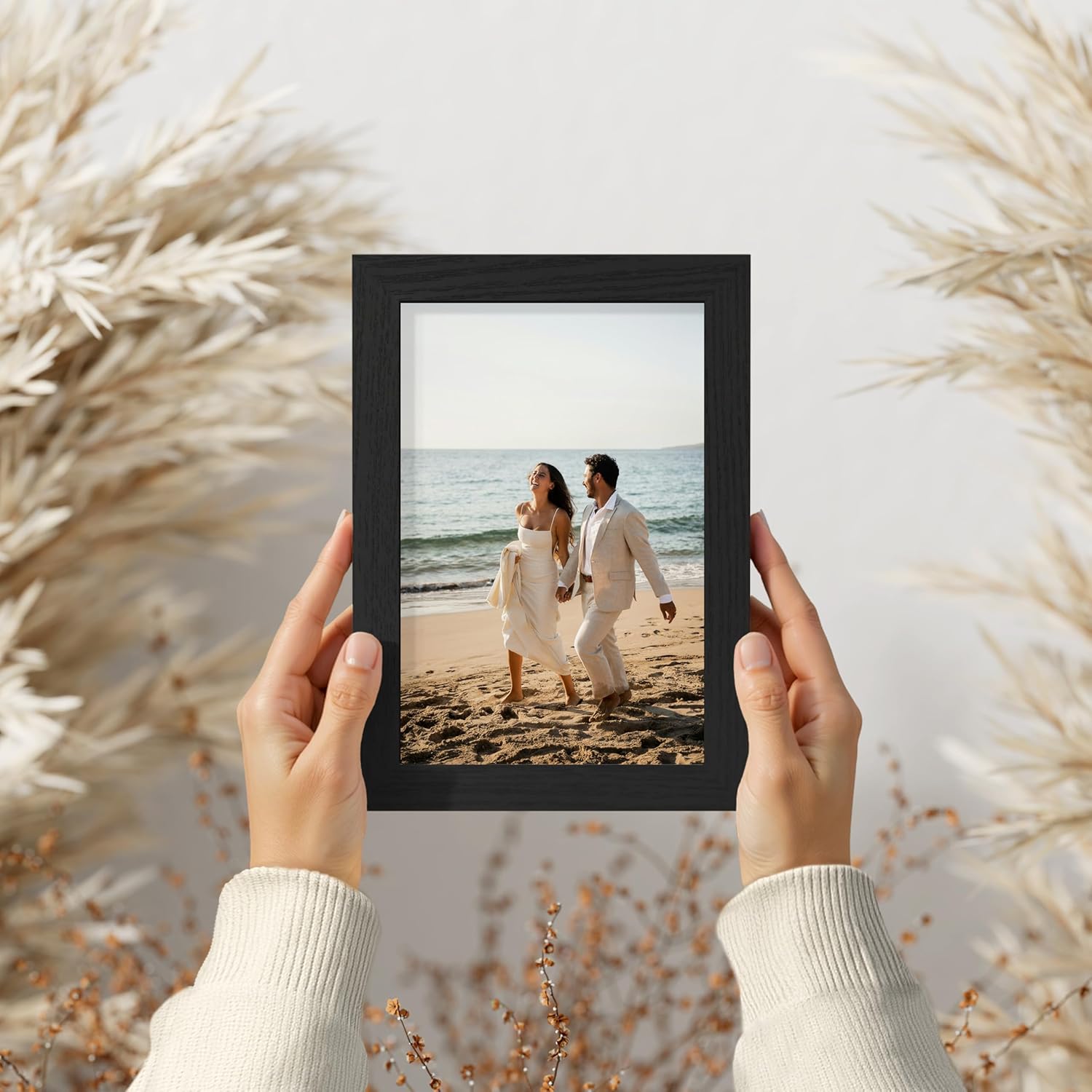 Vittanly Picture Frame Set of 3 - 4x6 & 3.5x5 Display Options | Black Engineered Wood for Wall & Tabletop