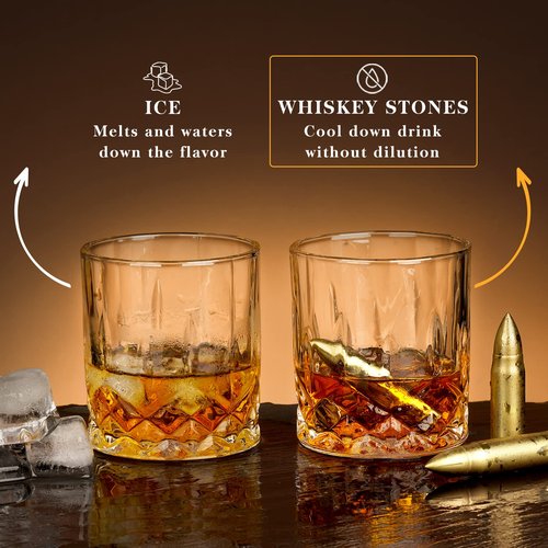Oaksea Whiskey Stones Gifts Set for Men Dad Him, Reusable Stainless Steel Ice Cubes for Drinking, Fathers Day Anniversary Birthday Gifts for Husband Boyfriend Brother, Bourbon Man Cave Cool Stuff