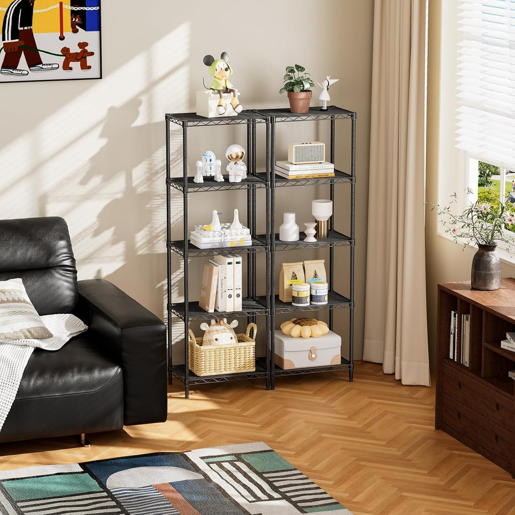 SINGAYE Metal Shelves - Adjustable Wire Shelving Unit for Kitchen, Laundry & Bathroom | 10"D x 16"W x 55"H, Black