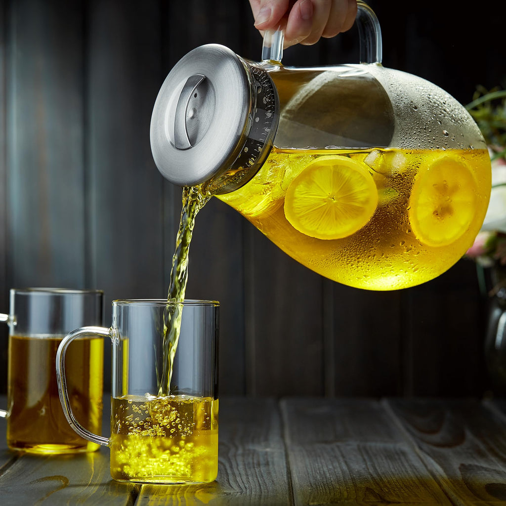 2000ML/68OZ Glass Pitchers with Lid for Hot and Cold Drinking, Heat Resistant Borosilicate Glass Pitcher for Tea, Juice, Milk, Cold Hot Beverages