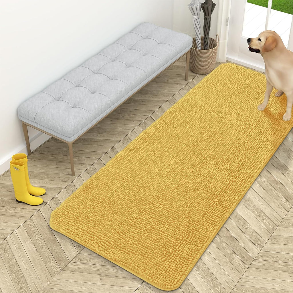OLANLY Dog Door Mat - Absorbent Non-Slip Chenille Mat for Muddy Paws | 59x24 Inches, Quick Dry, Yellow