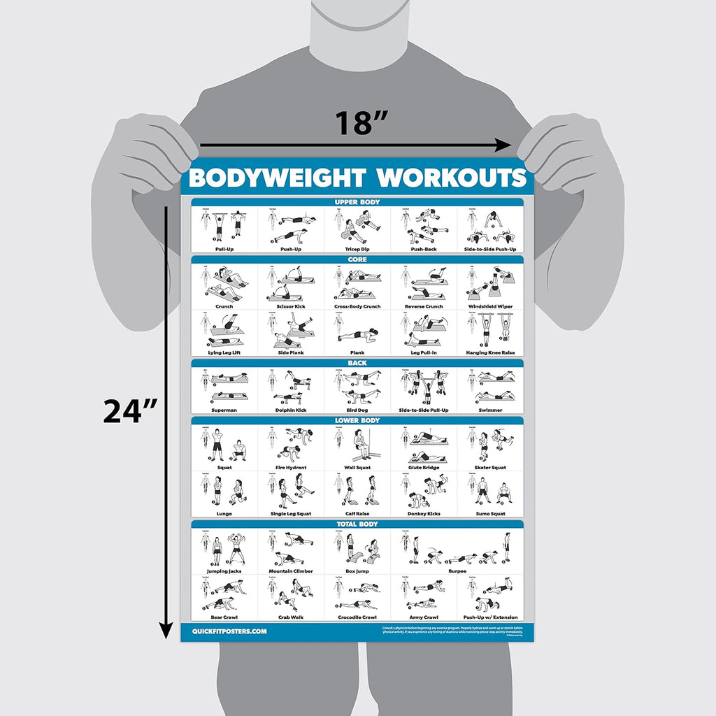 Palace Learning Bodyweight Workout Charts - 3 Pack with Stretching Exercises & Sliding Bench
