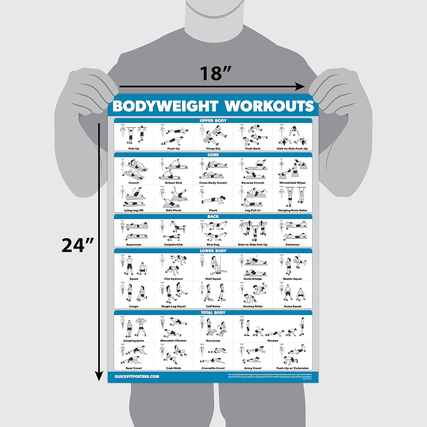 Palace Learning Bodyweight Workout Charts - 3 Pack with Stretching Exercises & Sliding Bench