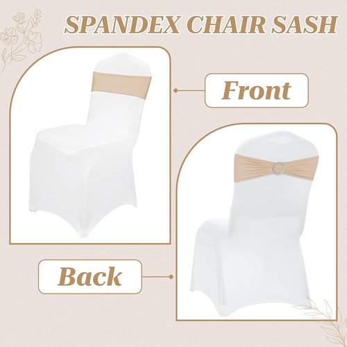 MDS Spandex Chair Sashes - Premium Stretch Bow Covers with Buckle Slider | 50-Pack in Champagne Gold