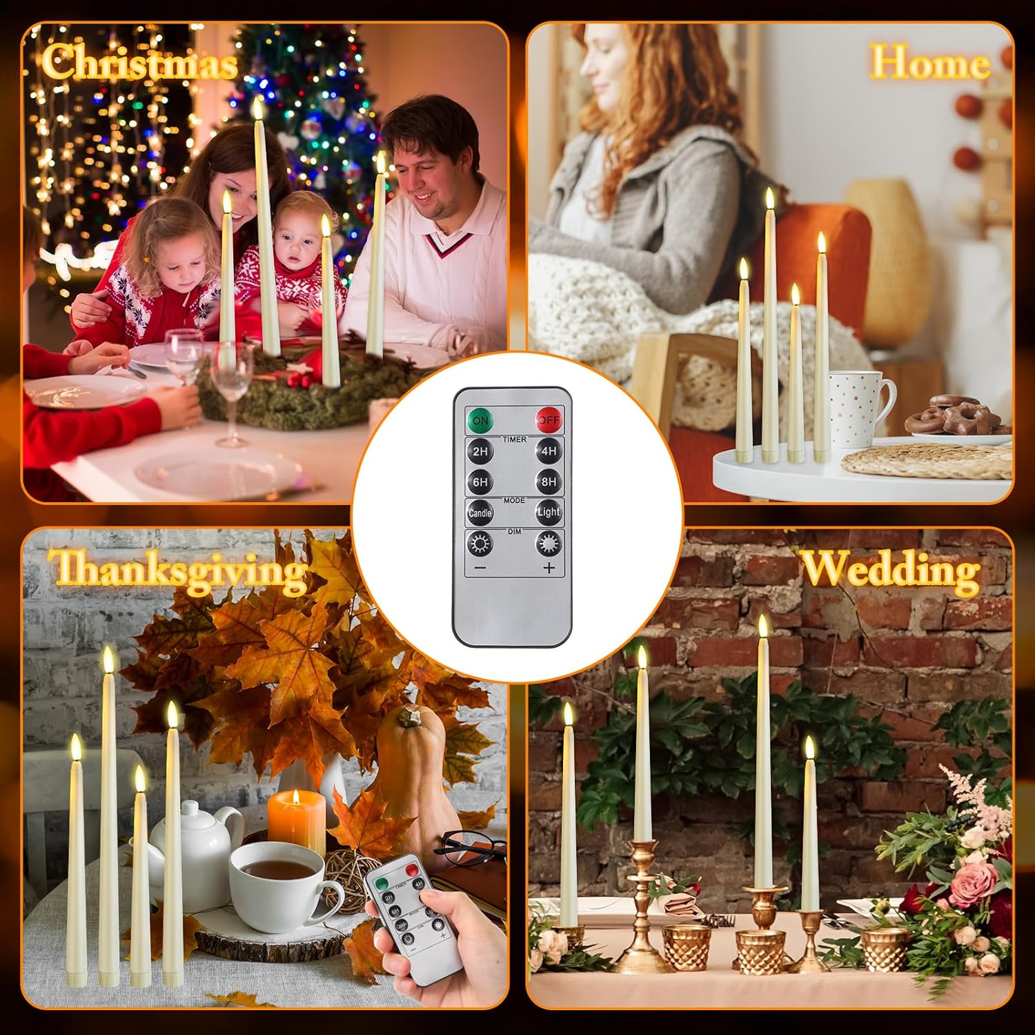 Rossesay Flameless Taper Candles - 16 Pcs Battery Operated with Remote Timer | Ivory LED Flickering for Weddings & Parties (8.5" to 12.8")